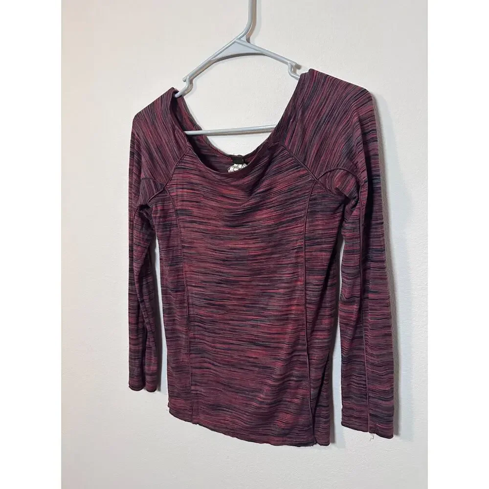 Free People womens size large purple pink black lose neck tight fit top - Picture 3 of 7